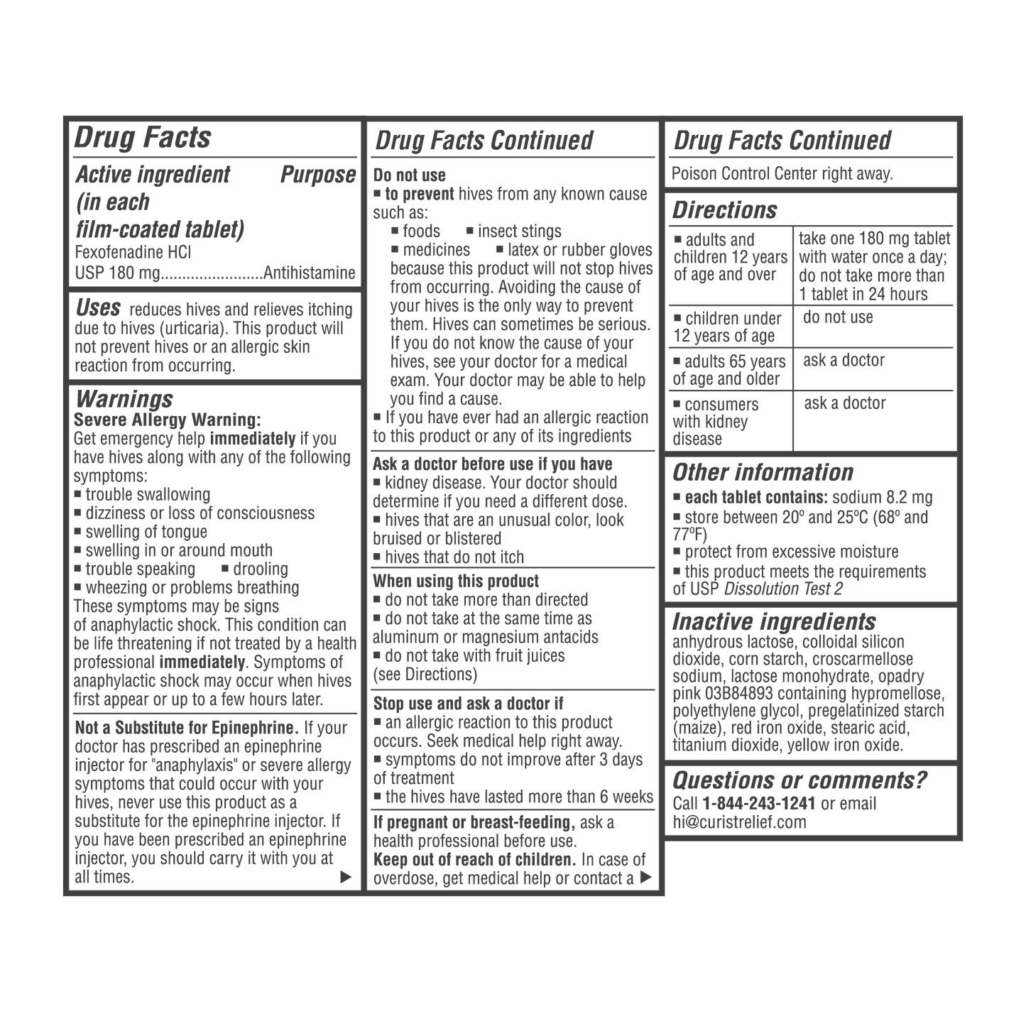 Hives Relief (fexofenadine 180 mg), 60 ct